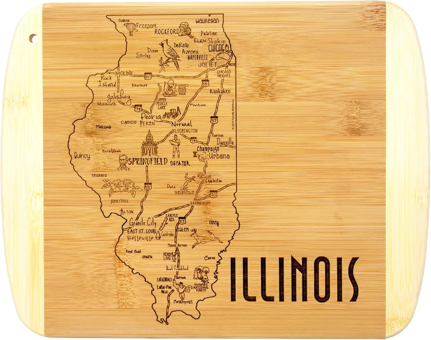 Totally Bamboo A Slice of Life Illinois State Serving and Cutting Board, 11" x 8.75"