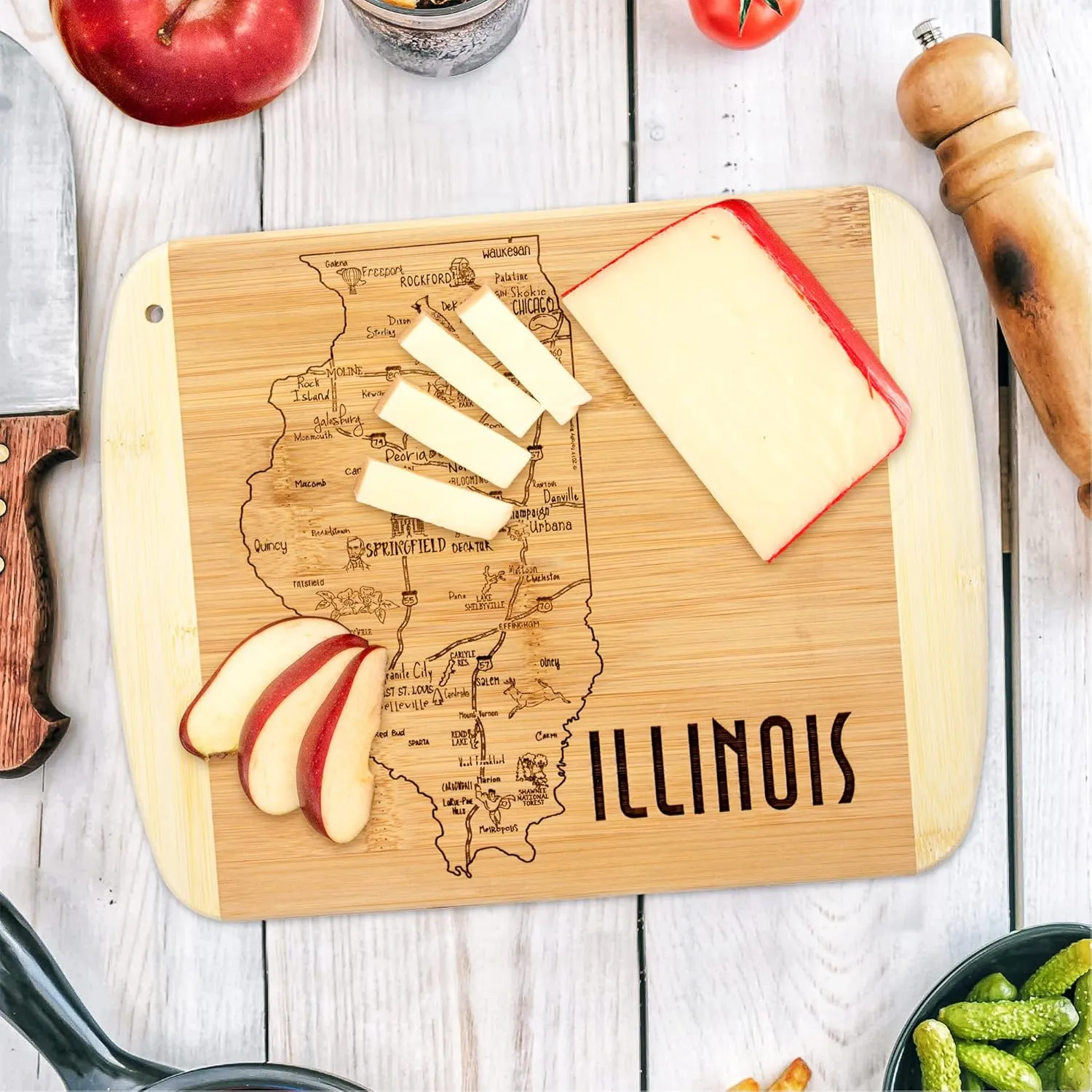 Totally Bamboo A Slice of Life Illinois State Serving and Cutting Board, 11" x 8.75"
