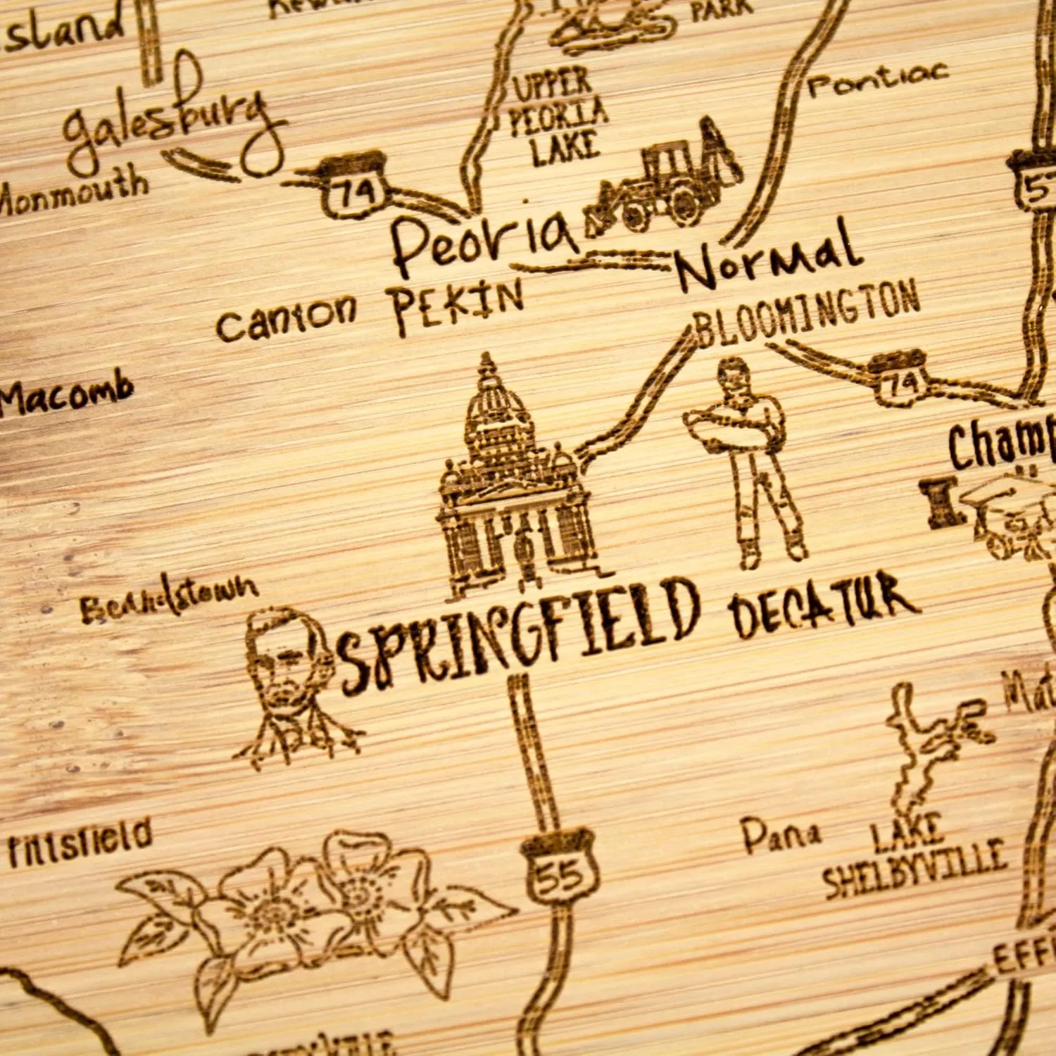 Totally Bamboo A Slice of Life Illinois State Serving and Cutting Board, 11" x 8.75"