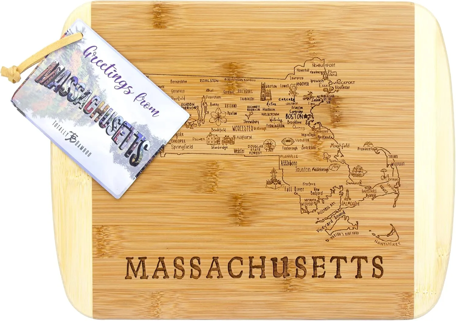 Totally Bamboo A Slice of Life Massachusetts State Serving and Cutting Board, 11" x 8.75"