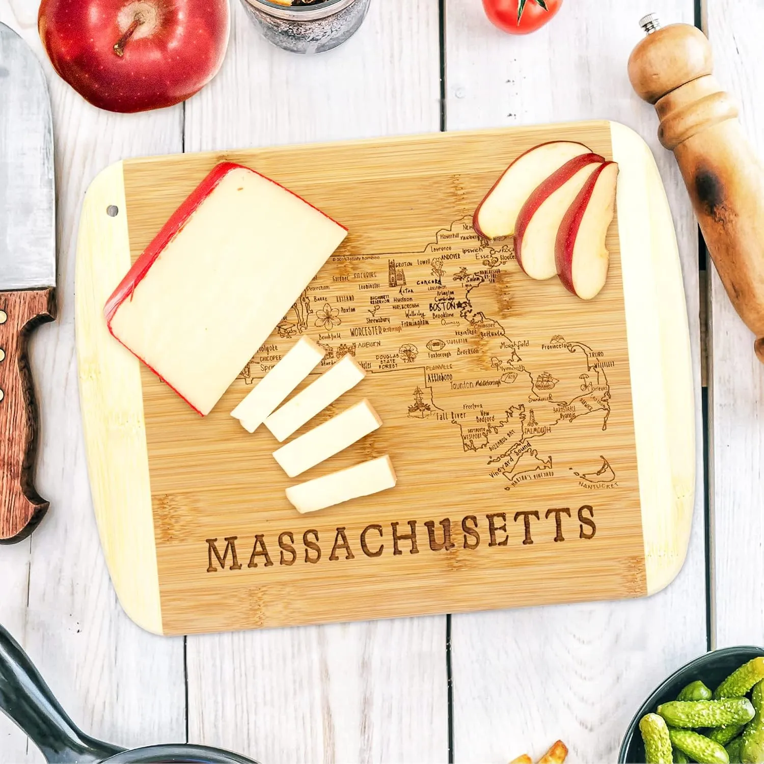Totally Bamboo A Slice of Life Massachusetts State Serving and Cutting Board, 11" x 8.75"