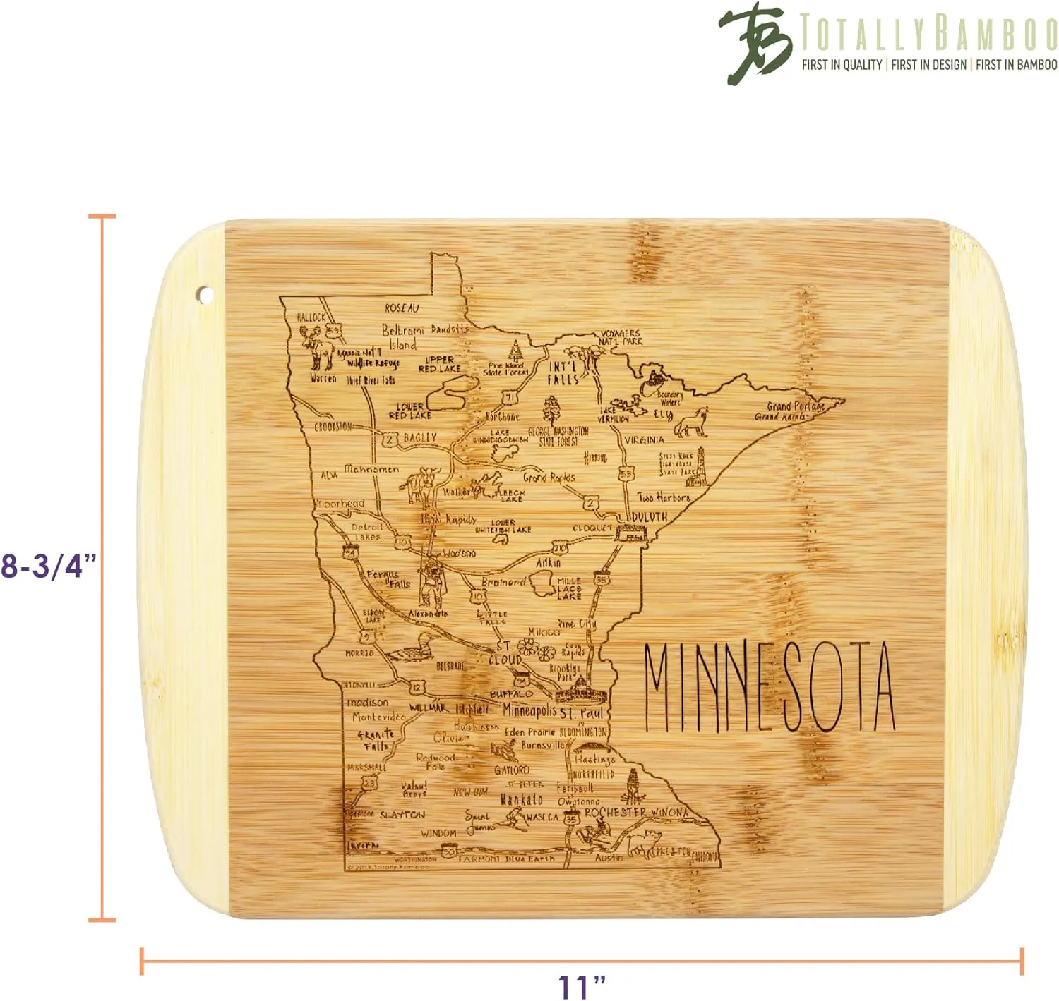 Totally Bamboo A Slice of Life Minnesota State Serving and Cutting Board, 11" x 8.75"