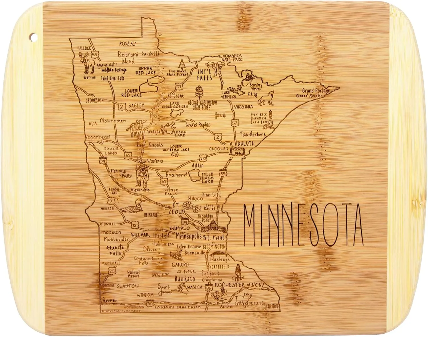 Totally Bamboo A Slice of Life Minnesota State Serving and Cutting Board, 11" x 8.75"
