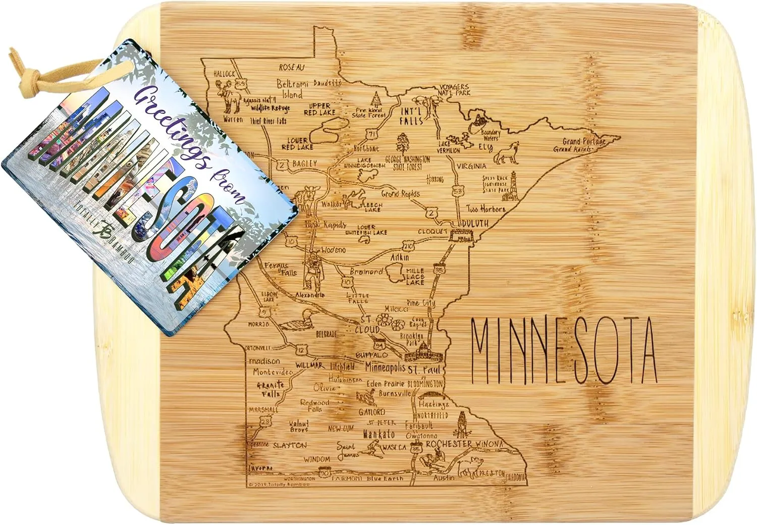 Totally Bamboo A Slice of Life Minnesota State Serving and Cutting Board, 11" x 8.75"
