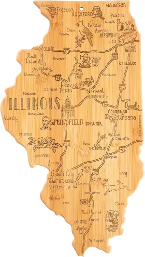 Totally Bamboo Destination Illinois State Shaped Serving and Cutting Board, Includes Hang Tie for Wall Display