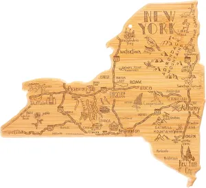 Totally Bamboo Destination New York State Shaped Serving and Cutting Board, Includes Hang Tie for Wall Display
