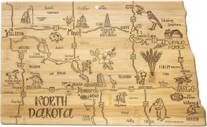 Totally Bamboo Destination North Dakota State Shaped Serving and Cutting Board, Includes Hang Tie for Wall Display
