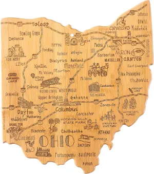Totally Bamboo Destination Ohio State Shaped Serving and Cutting Board, Includes Hang Tie for Wall Display