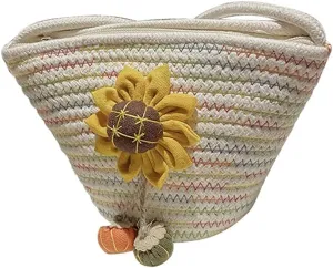 Tote Bag for Women Cotton Satchel Purse Hand-Woven Shoulder Handbag Hobo Bag Flower Crossbody Bags for Women Multi(Sunflower)