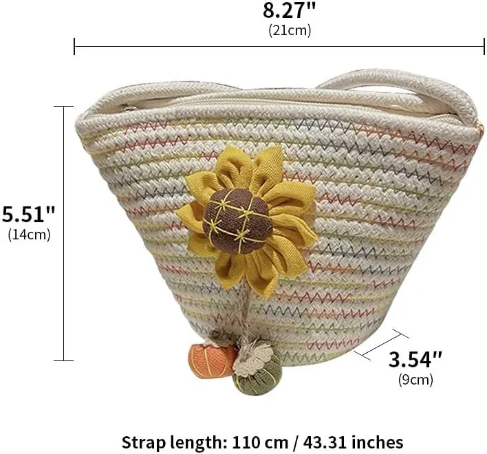Tote Bag for Women Cotton Satchel Purse Hand-Woven Shoulder Handbag Hobo Bag Flower Crossbody Bags for Women Multi(Sunflower)