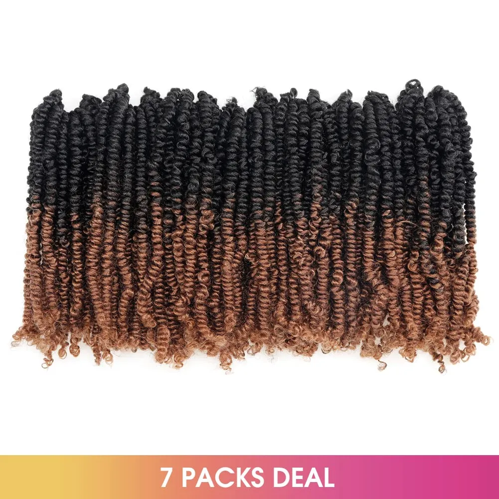 Toyotress Bob Spring Twist Hair - 8 Inch 7 Packs Ombre Brown Pre-twisted Crochet Hair Spring Twists Crochet Braids, Synthetic Braiding Hair Extensions (8 Inch, OT30-7P)