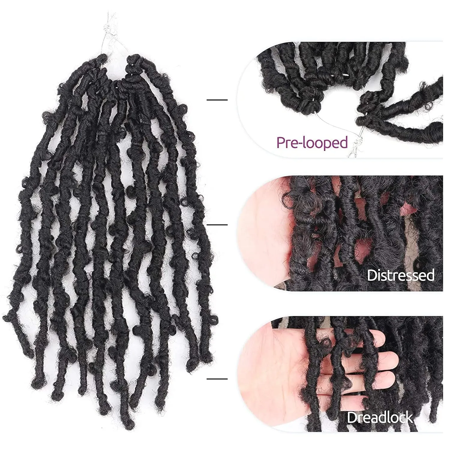TOYOTRESS Butterfly Locs Crochet Hair - 14 inch 8 Pcs Pre-twisted Distressed Crochet Braids Pre-looped Synthetic Braiding Hair Extensions (14 Inch,1B)