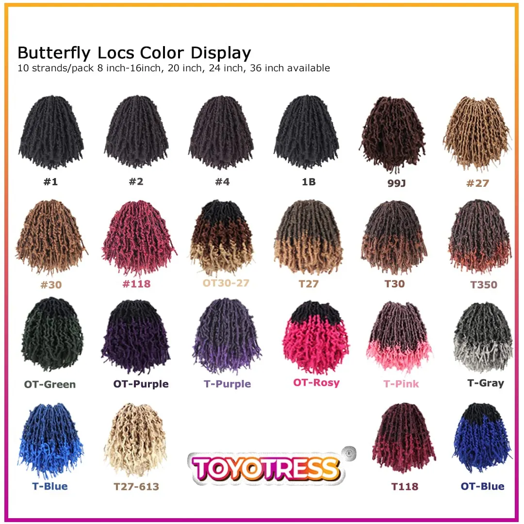 TOYOTRESS Butterfly Locs Crochet Hair - 14 inch 8 Pcs Pre-twisted Distressed Crochet Braids Pre-looped Synthetic Braiding Hair Extensions (14 Inch,1B)