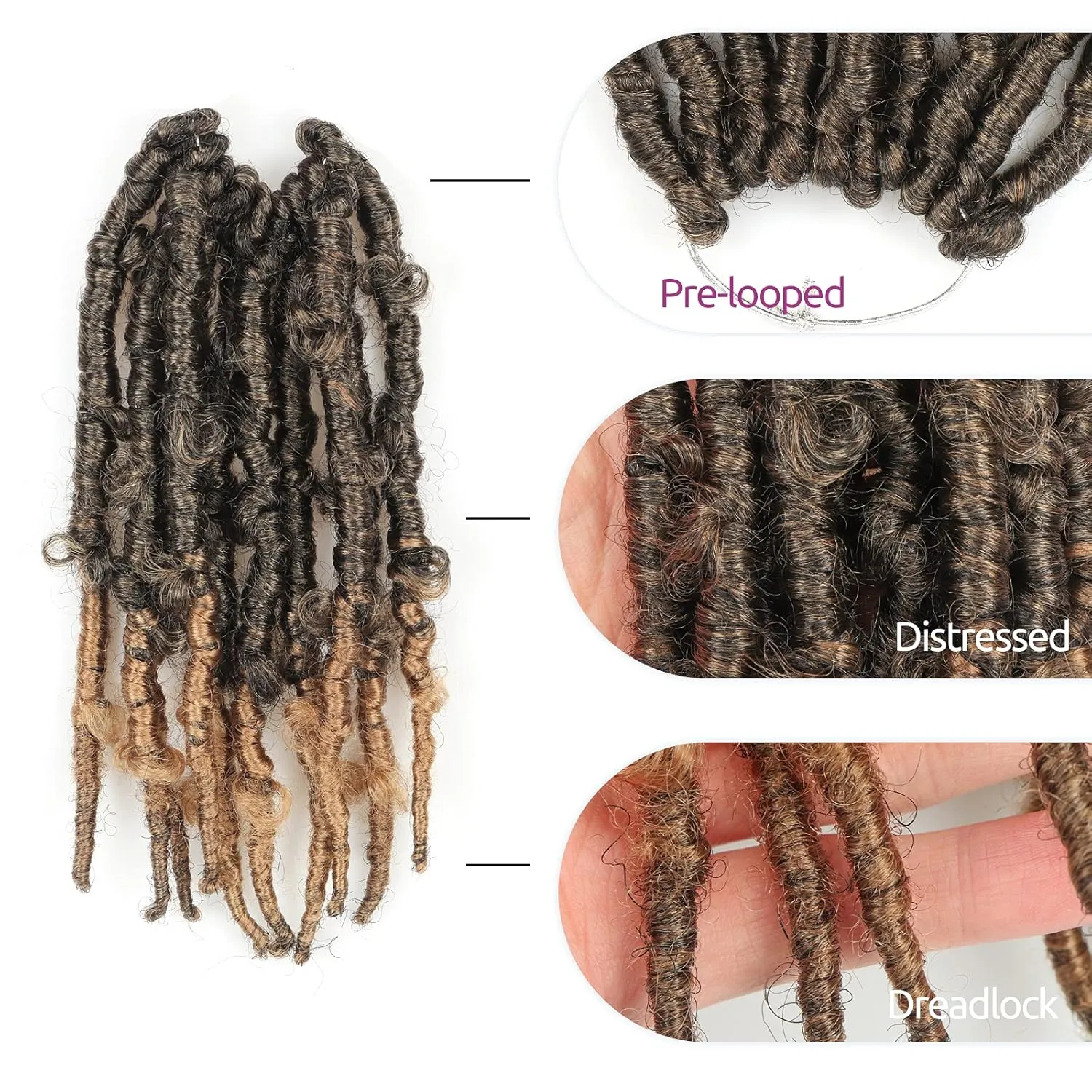 Toyotress Butterfly Locs Crochet Hair - 8 inch 7Pcs Ombre Blonde Pre-twisted Distressed Crochet Braids, Short Bob Faux Locs Pre-looped Synthetic Braiding Hair Extensions (8 Inch, T27-7P)