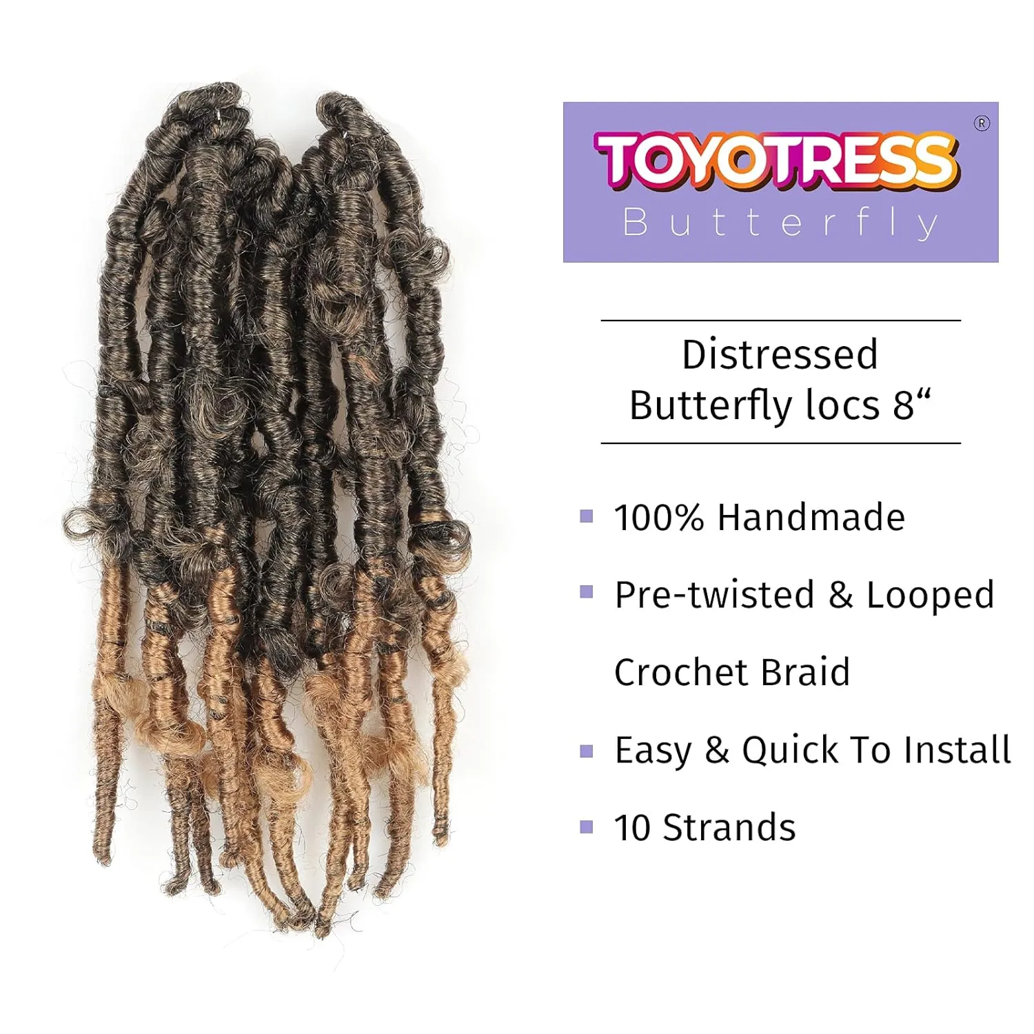 Toyotress Butterfly Locs Crochet Hair - 8 inch 7Pcs Ombre Blonde Pre-twisted Distressed Crochet Braids, Short Bob Faux Locs Pre-looped Synthetic Braiding Hair Extensions (8 Inch, T27-7P)