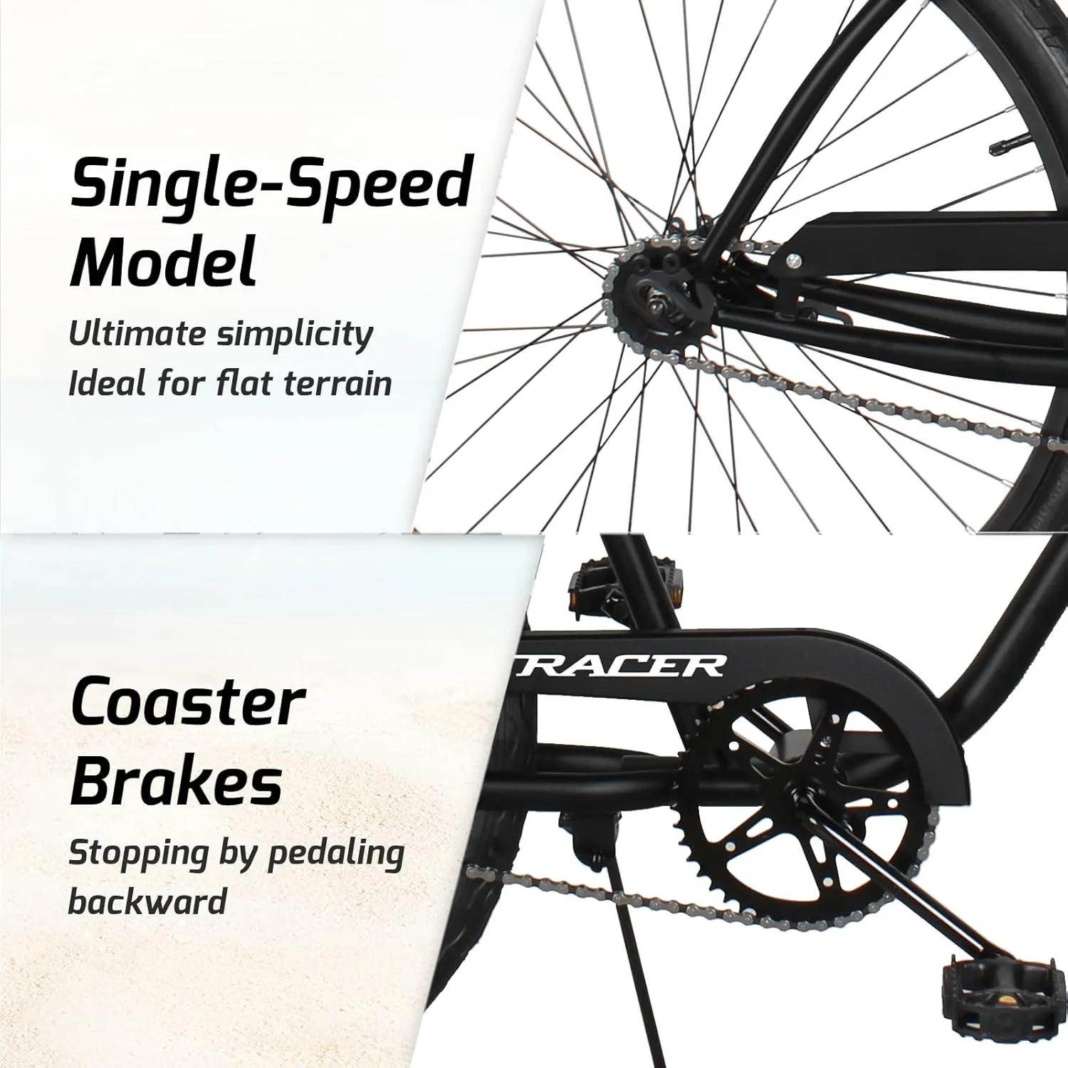 Tracer ACE 26in Single Speed Beach Cruiser Bike with Coaster Brake for Mens and Womens -Multiple Colors