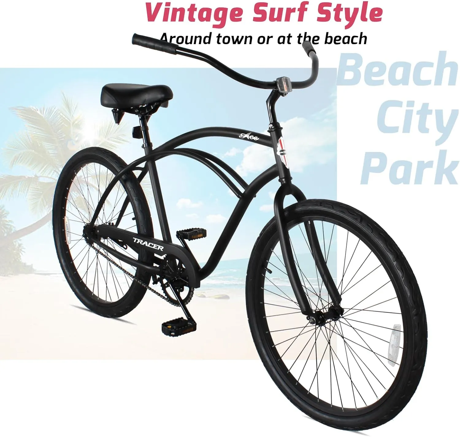 Tracer ACE 26in Single Speed Beach Cruiser Bike with Coaster Brake for Mens and Womens -Multiple Colors