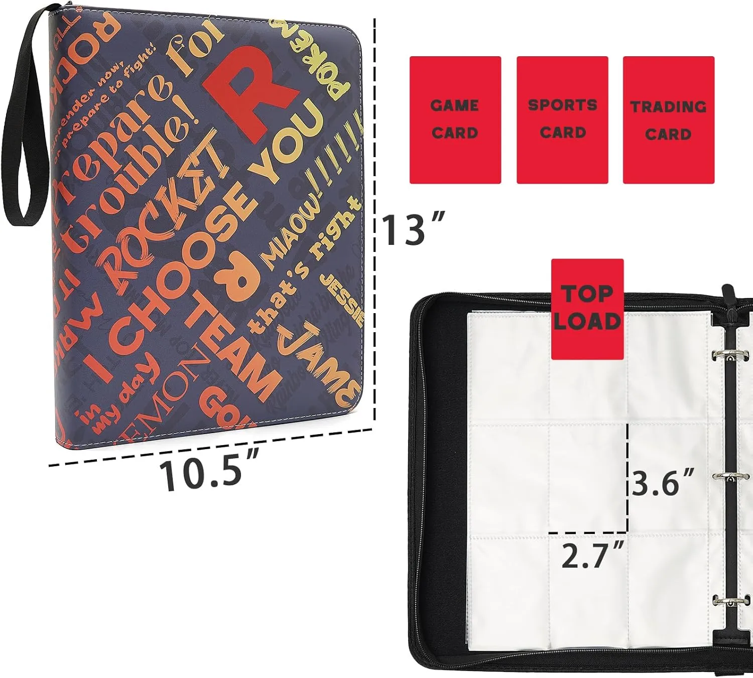 Trading Card Binder 9-Pocket with Handle, Red and Black, Join My Team Design 900 Pockets (Orange, 900)