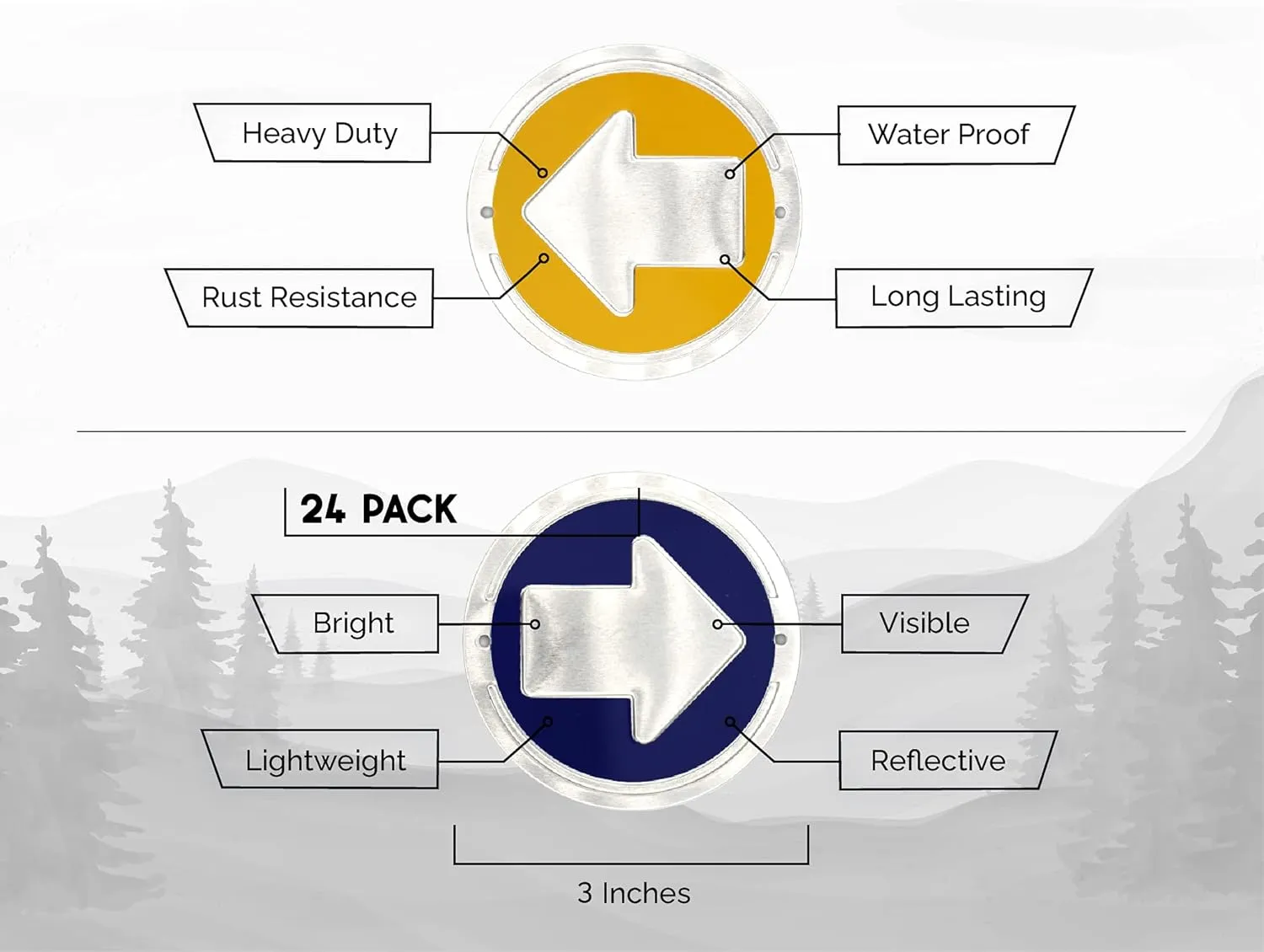Trail Markers - Bright Reflective Trail Marker Pack of 24, Easy to Mount, Mark Your Trees for Hunting, Hiking, Camping, and More.