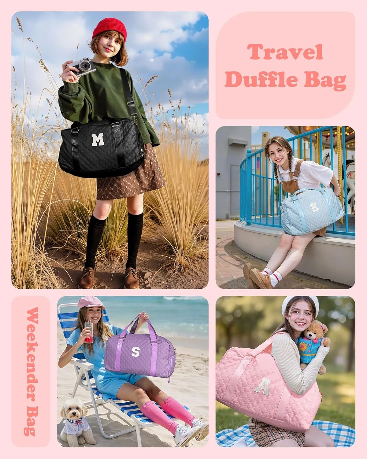 Travel Bags, Gifts for Friends Female Women, Initial Travel Duffel Bag, Gym Bag, Personalized Weekender Bag, Friend Wedding Girlfriend Birthday Gifts for Teen Girls, Graduation Gifts