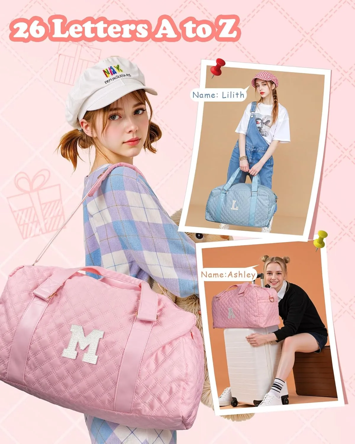 Travel Bags, Gifts for Friends Female Women, Initial Travel Duffel Bag, Gym Bag, Personalized Weekender Bag, Friend Wedding Girlfriend Birthday Gifts for Teen Girls, Graduation Gifts