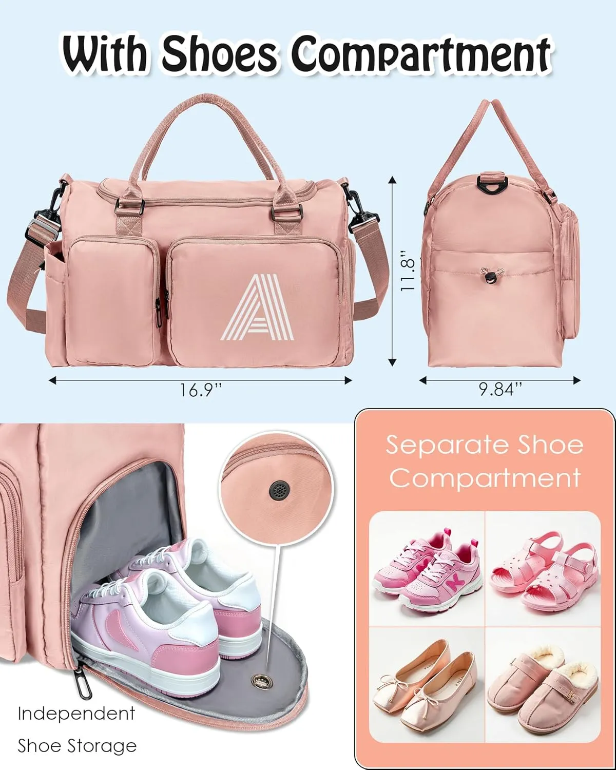 Travel Duffel, Sports & Personalized Weekender, Monogram Overnight & Dance Bag - Girls Gifts teacher gifts, wedding Gifts, bridal shower Gifts