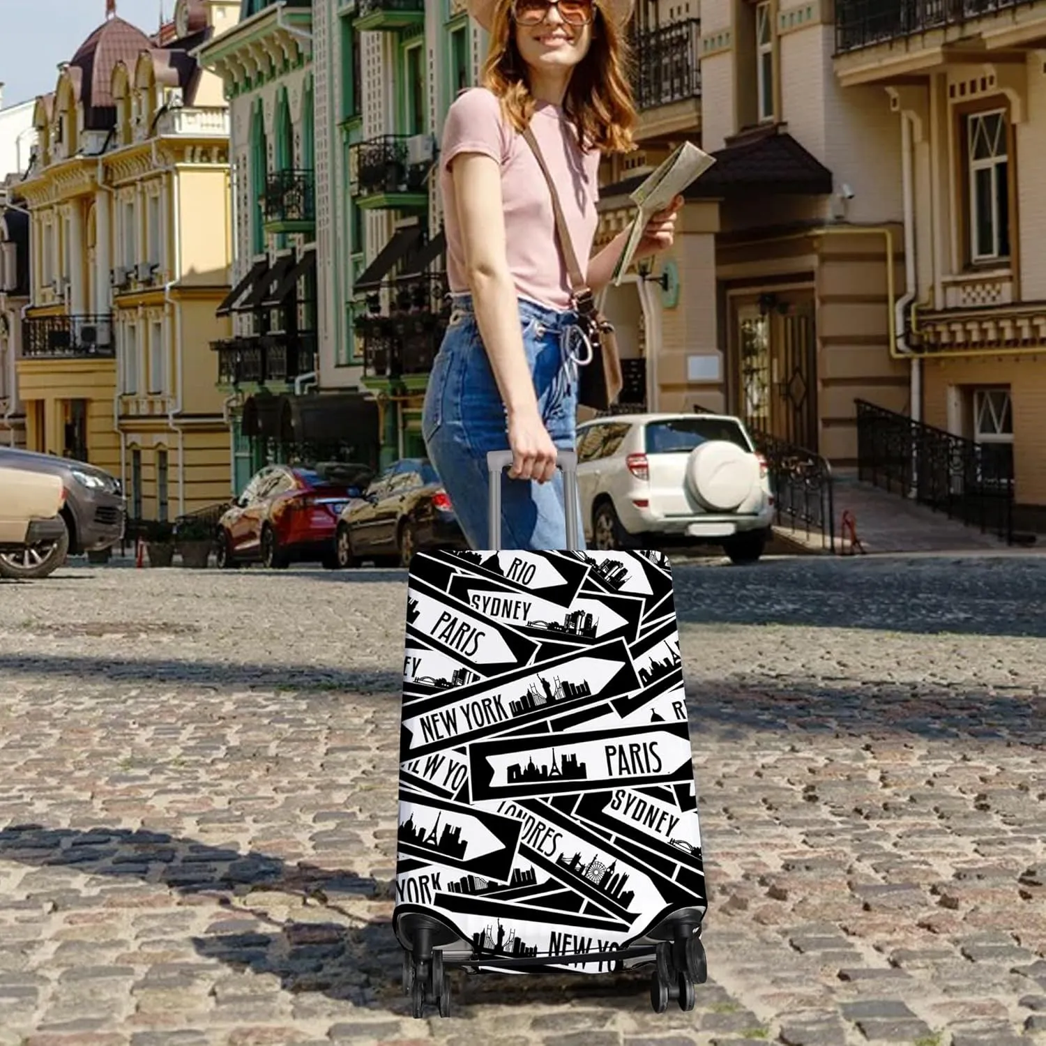 Travel Luggage Cover Suitcase Protector Fits 18-32 Inch Wheel Covers PatternedTravel Related Items Flower Luggage Protector Elastic M