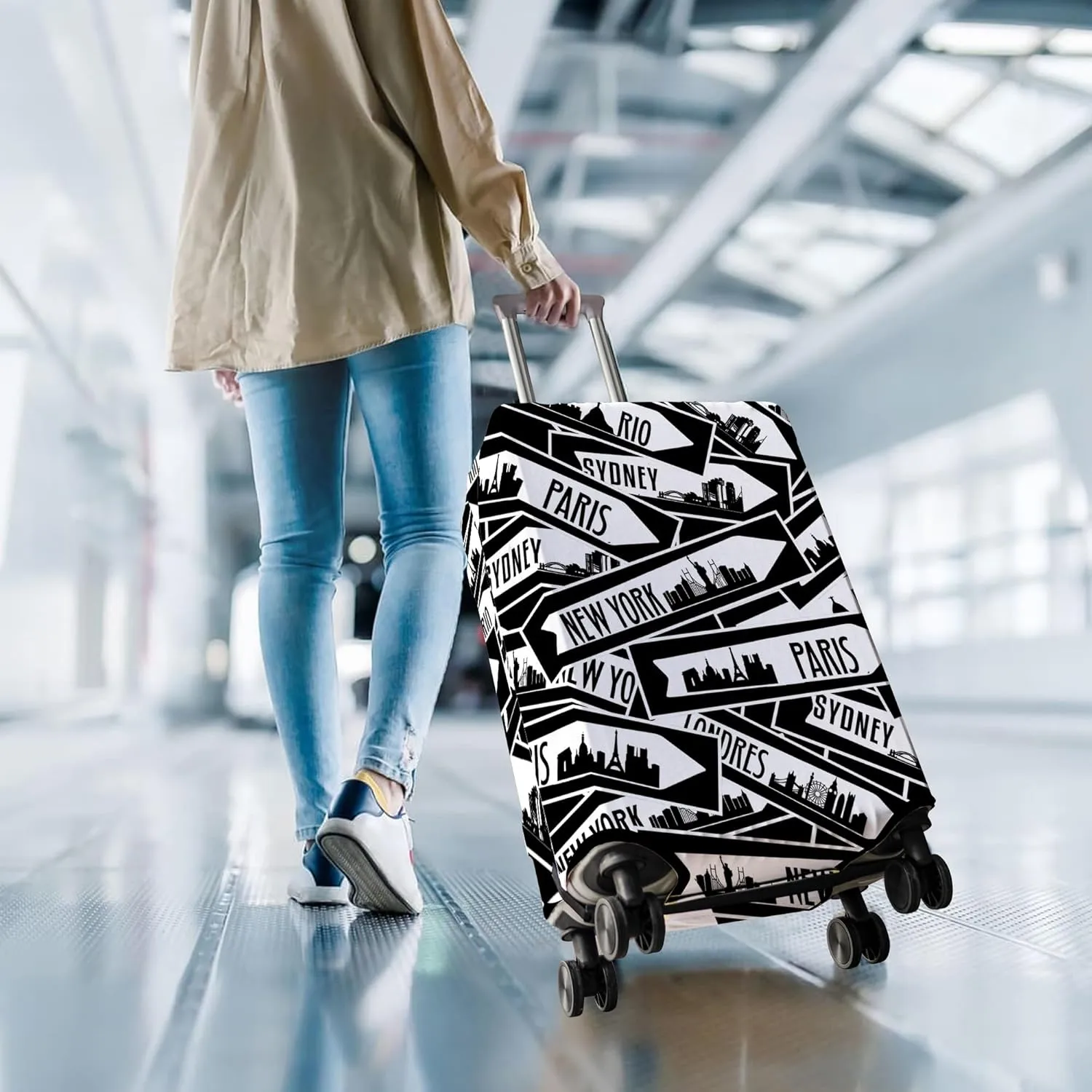 Travel Luggage Cover Suitcase Protector Fits 18-32 Inch Wheel Covers PatternedTravel Related Items Flower Luggage Protector Elastic M