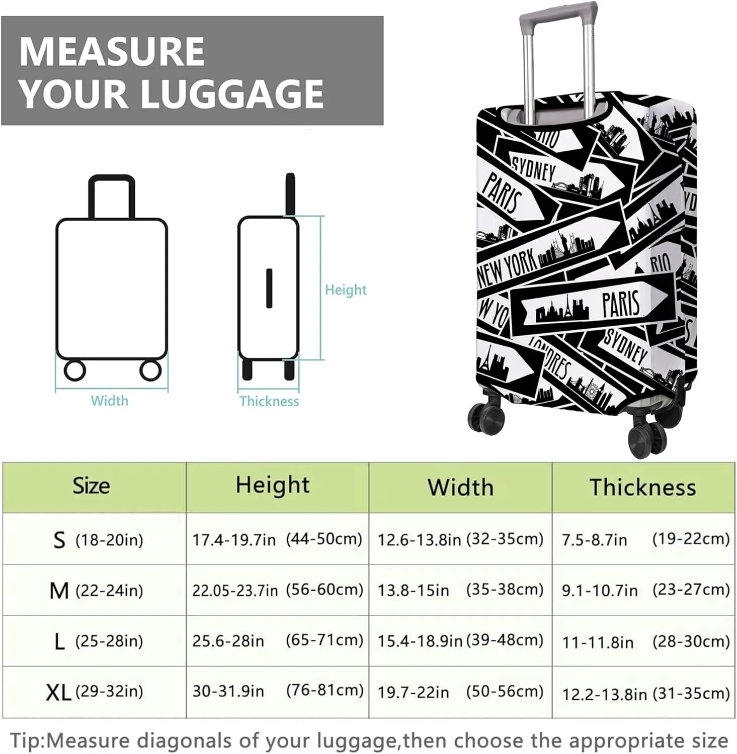 Travel Luggage Cover Suitcase Protector Fits 18-32 Inch Wheel Covers PatternedTravel Related Items Flower Luggage Protector Elastic M
