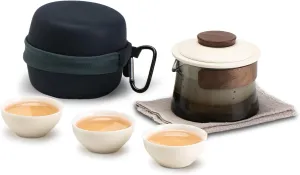Travel Tea Set, Portable Chinese Kung Fu Tea pot, 1 Teapot 3 teacup Set with Tea Infuser, Portable All in One Gift Bag for Outdoor Picnic Business Hotel