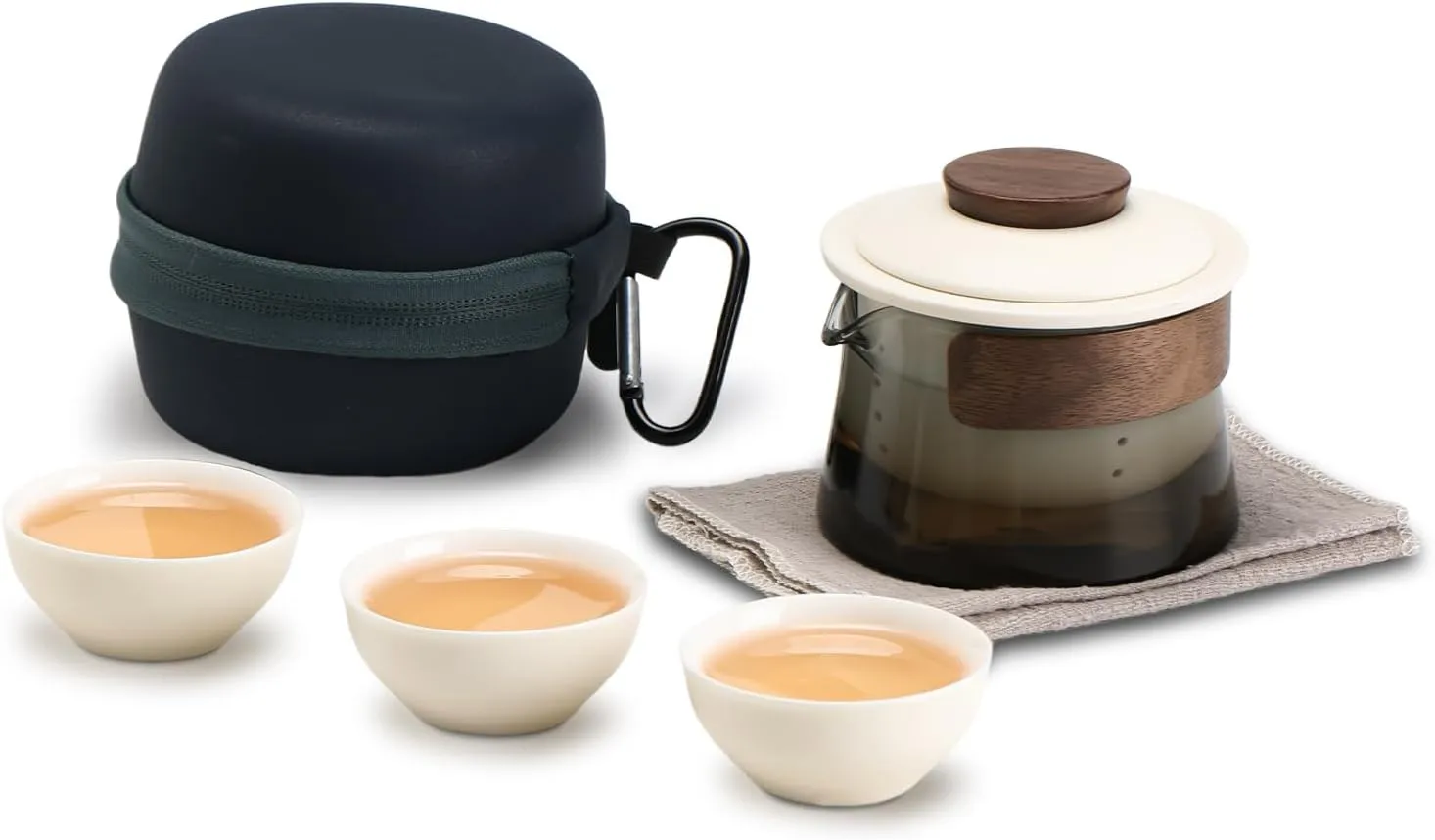 Travel Tea Set, Portable Chinese Kung Fu Tea pot, 1 Teapot 3 teacup Set with Tea Infuser, Portable All in One Gift Bag for Outdoor Picnic Business Hotel
