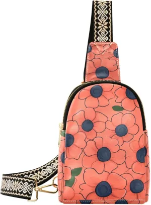 trendy Anemone Flower Vintage Cartoon Style crossbody fanny packs leather travel bags for women for day pack