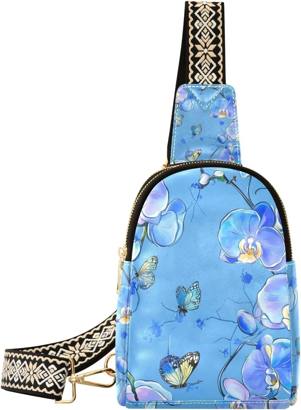 trendy Cartoon Orchid Blue Floral Flower crossbody bag men sturdy small cross body bag for travel