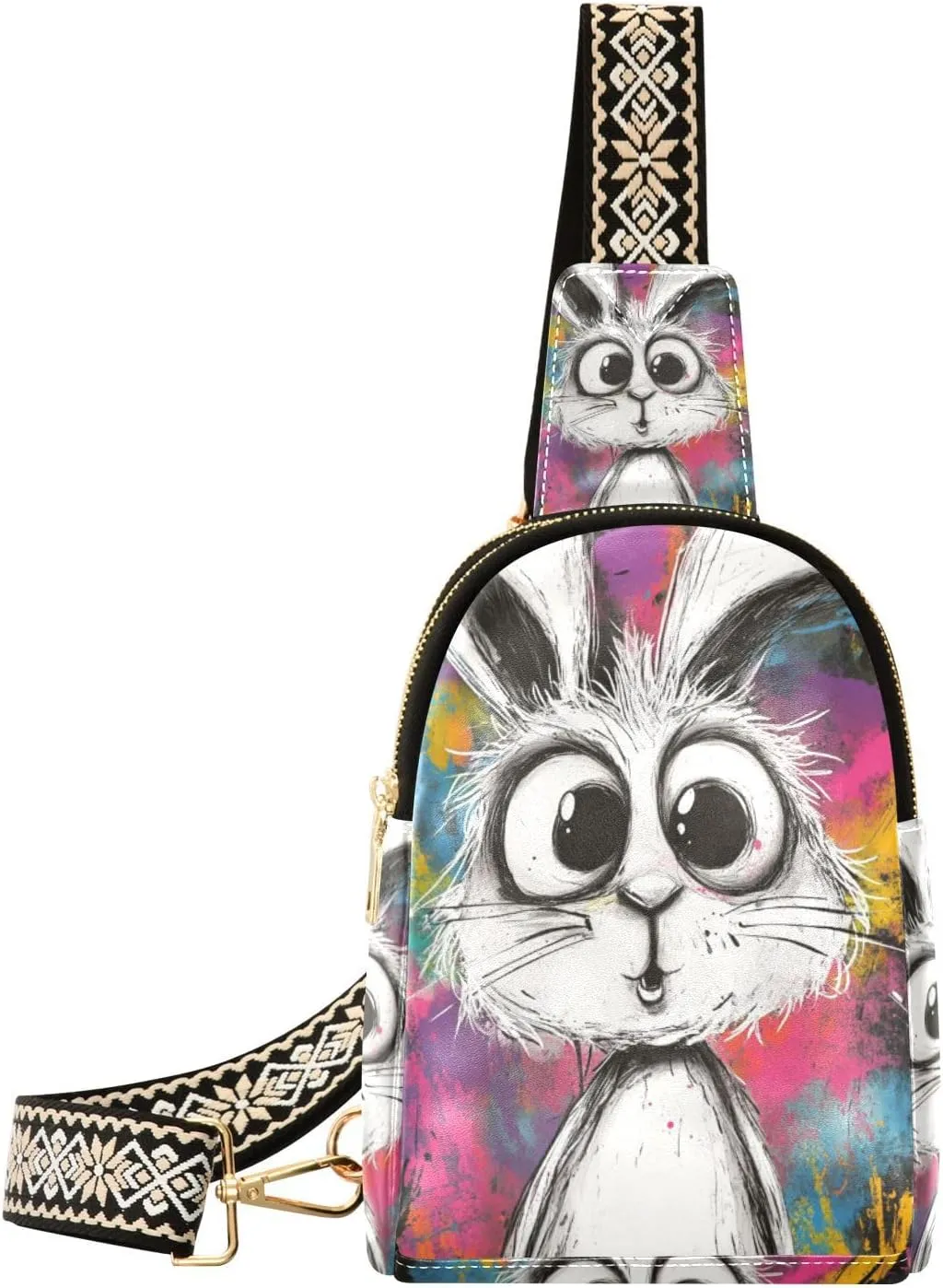 trendy Cartoon Rabbit Art Painting small fanny packs sturdy for women leather crossbody for travel