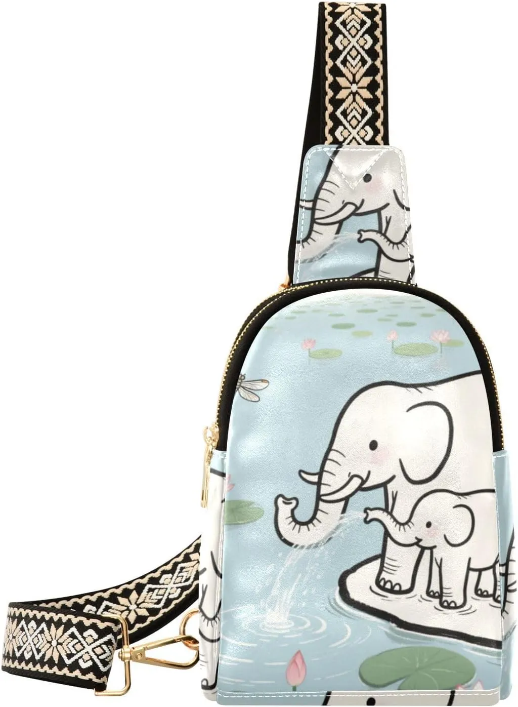 trendy Elephant Pond Flower Blue sling bag men waterproof fanny pack sling bag for hiking