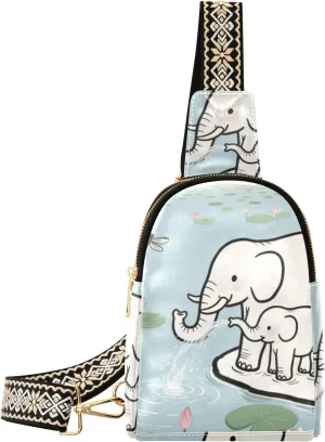 trendy Elephant Pond Flower Blue sling bag men waterproof fanny pack sling bag for hiking