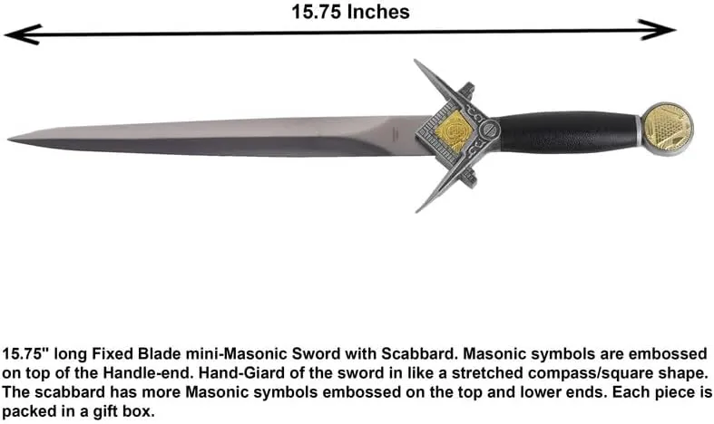 Trendy Zone 21 Masonic Stainless Steel Blade Dagger with Square Compass Freemason Masonic Symbol Embossed Knife Sword Gift for Men