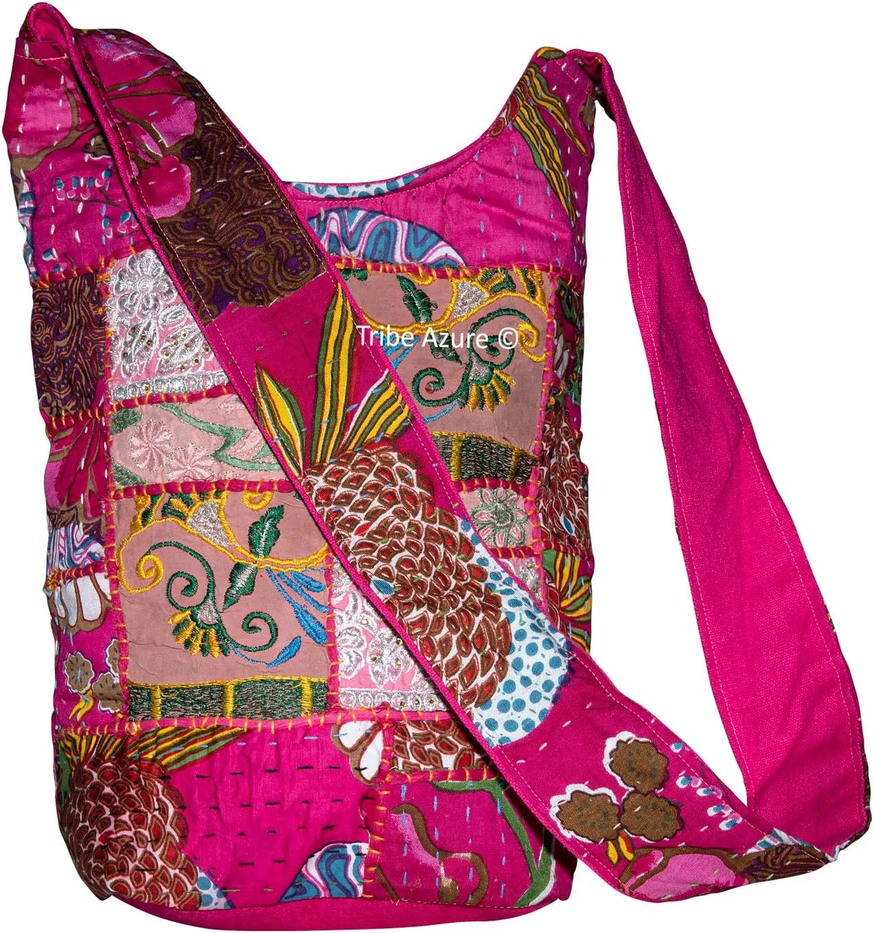Tribe Azure Pink Large Floral Hobo Sling Shoulder Bag Cross Body Market Colorful Fashion Hippie Roomy Boho