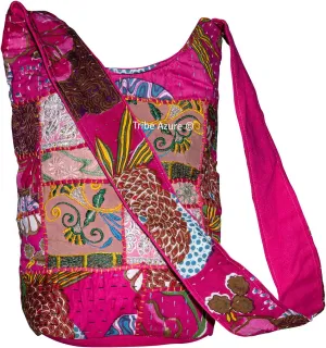 Tribe Azure Pink Large Floral Hobo Sling Shoulder Bag Cross Body Market Colorful Fashion Hippie Roomy Boho