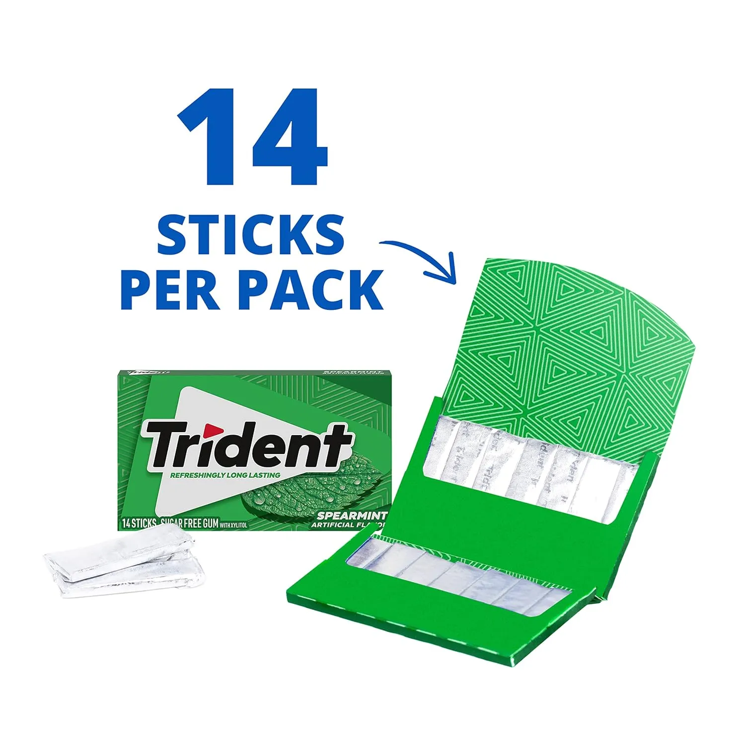 Trident Spearmint Sugar Free Gum, 24 Packs of 14 Pieces (336 Total Pieces)