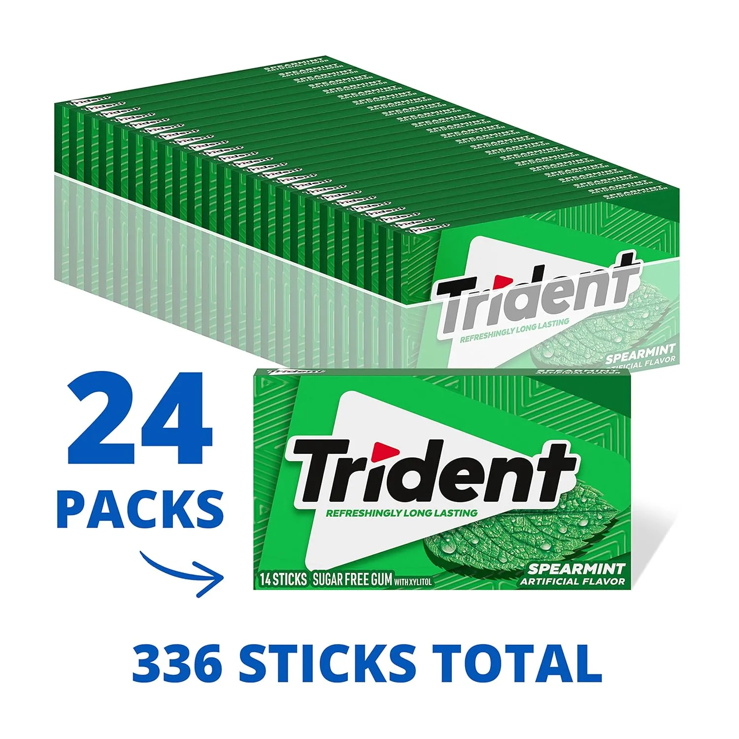 Trident Spearmint Sugar Free Gum, 24 Packs of 14 Pieces (336 Total Pieces)