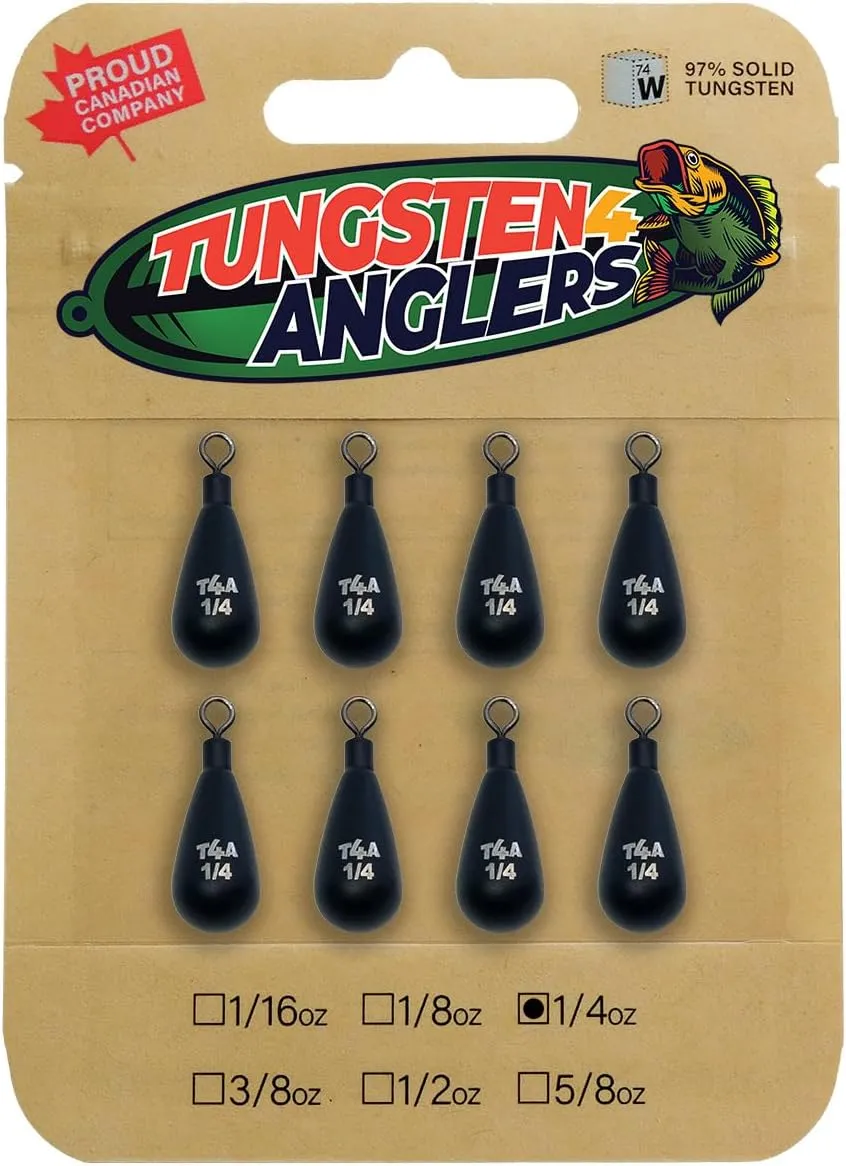 Tungsten 4 Anglers – 97% Pure Tungsten Tear Drop Shot Weight Perfect Your Finesse Fishing | 1/8oz. to 1/2oz. with Round/QD/Fastach | 3-8 Packs/Bag, Silver/ Black