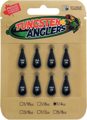 Tungsten 4 Anglers – 97% Pure Tungsten Tear Drop Shot Weight Perfect Your Finesse Fishing | 1/8oz. to 1/2oz. with Round/QD/Fastach | 3-8 Packs/Bag, Silver/ Black