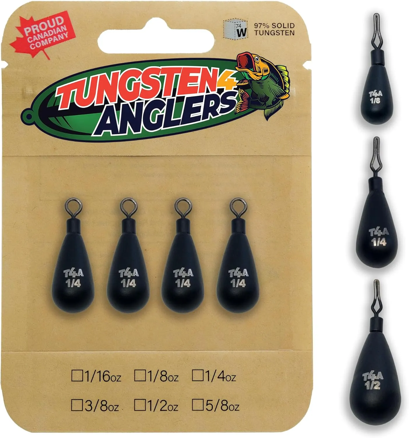 Tungsten 4 Anglers – 97% Pure Tungsten Tear Drop Shot Weight Perfect Your Finesse Fishing | 1/8oz. to 1/2oz. with Round/QD/Fastach | 3-8 Packs/Bag, Silver/ Black