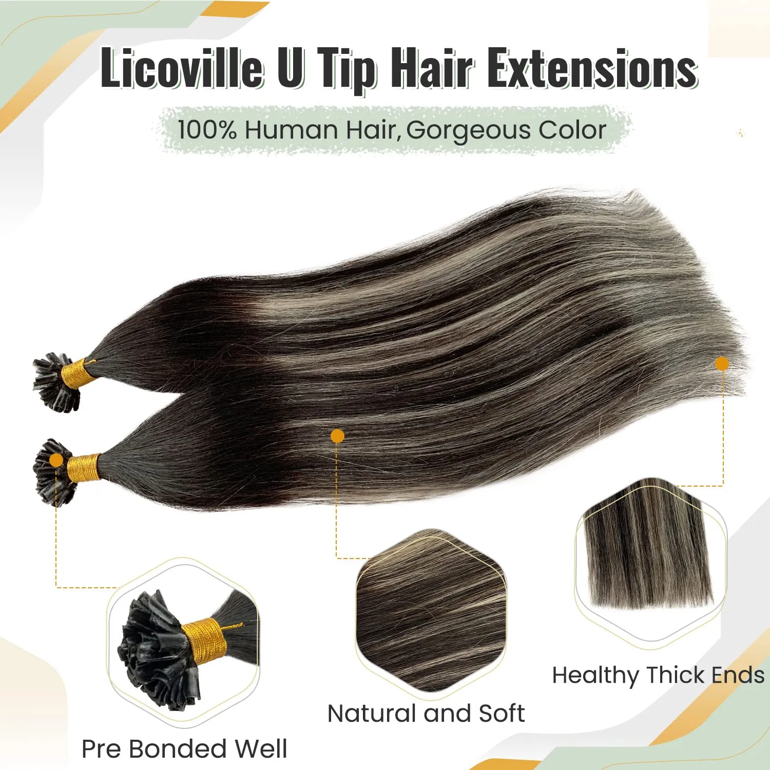 U Tip Hair Extensions Real Human Hair, 12 Inch Balayage Black to Natural Black Mixed Silver Highlights Keratin Tip Extensions Pre Bonded Ombre Silver Utip Extensions for Women