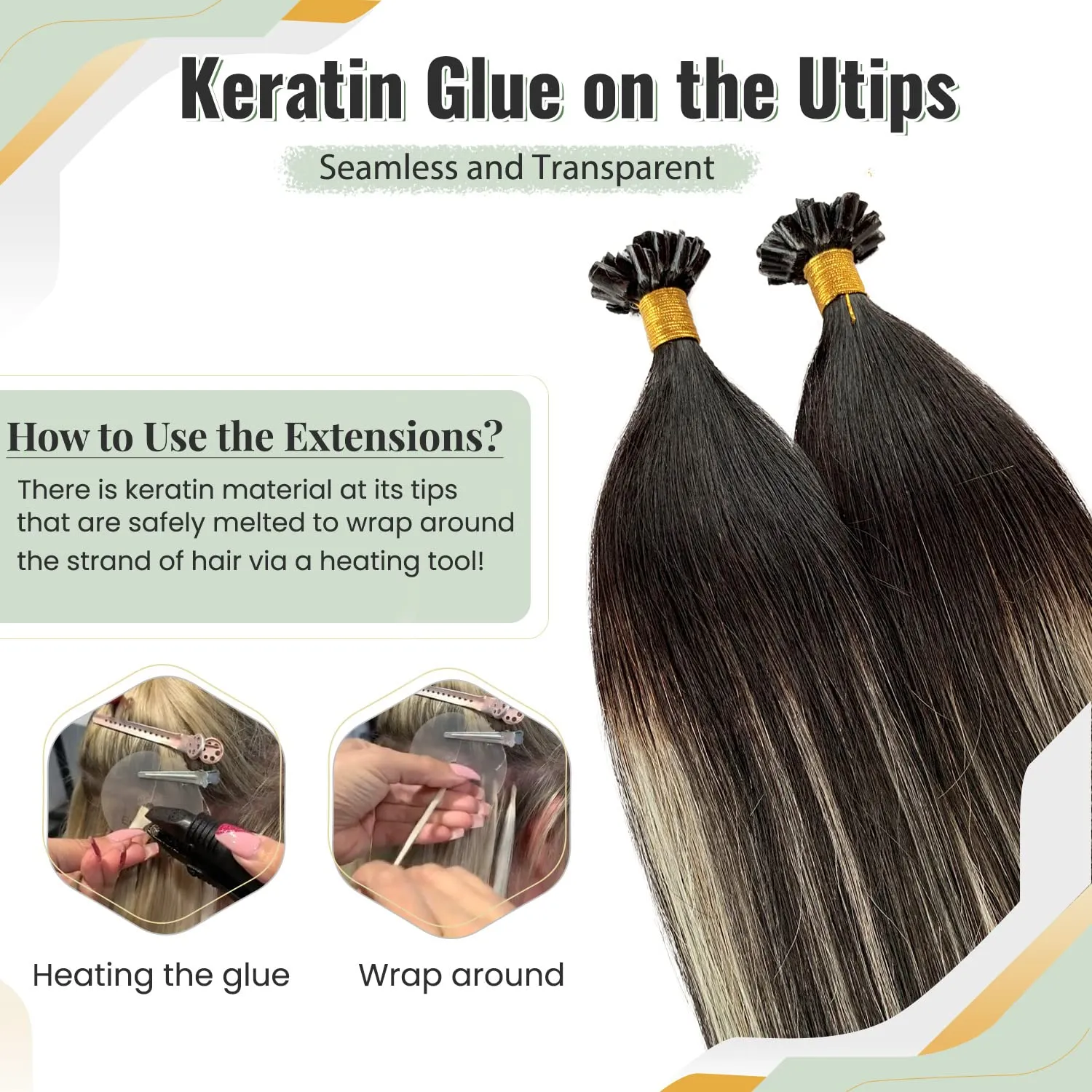 U Tip Hair Extensions Real Human Hair, 12 Inch Balayage Black to Natural Black Mixed Silver Highlights Keratin Tip Extensions Pre Bonded Ombre Silver Utip Extensions for Women