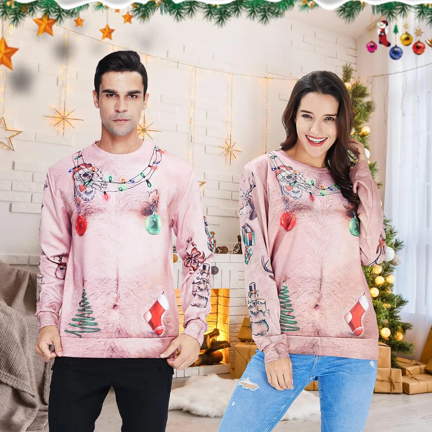 uideazone Unisex Ugly Christmas Sweater 3D Printed Funny Crewneck Pullover Sweatshirts for Xmas Party Celebration