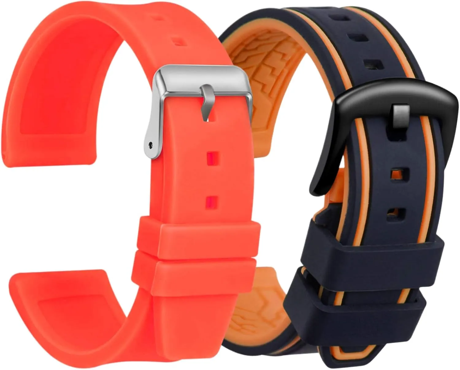 ULLCHRO 2 Packs Silicone Watch Strap & Rubber Watch Bands for Men Women Quick Release Replacement Watch Bracelet with Silver   Black Buckle