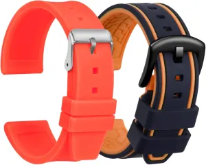ULLCHRO 2 Packs Silicone Watch Strap & Rubber Watch Bands for Men Women Quick Release Replacement Watch Bracelet with Silver   Black Buckle