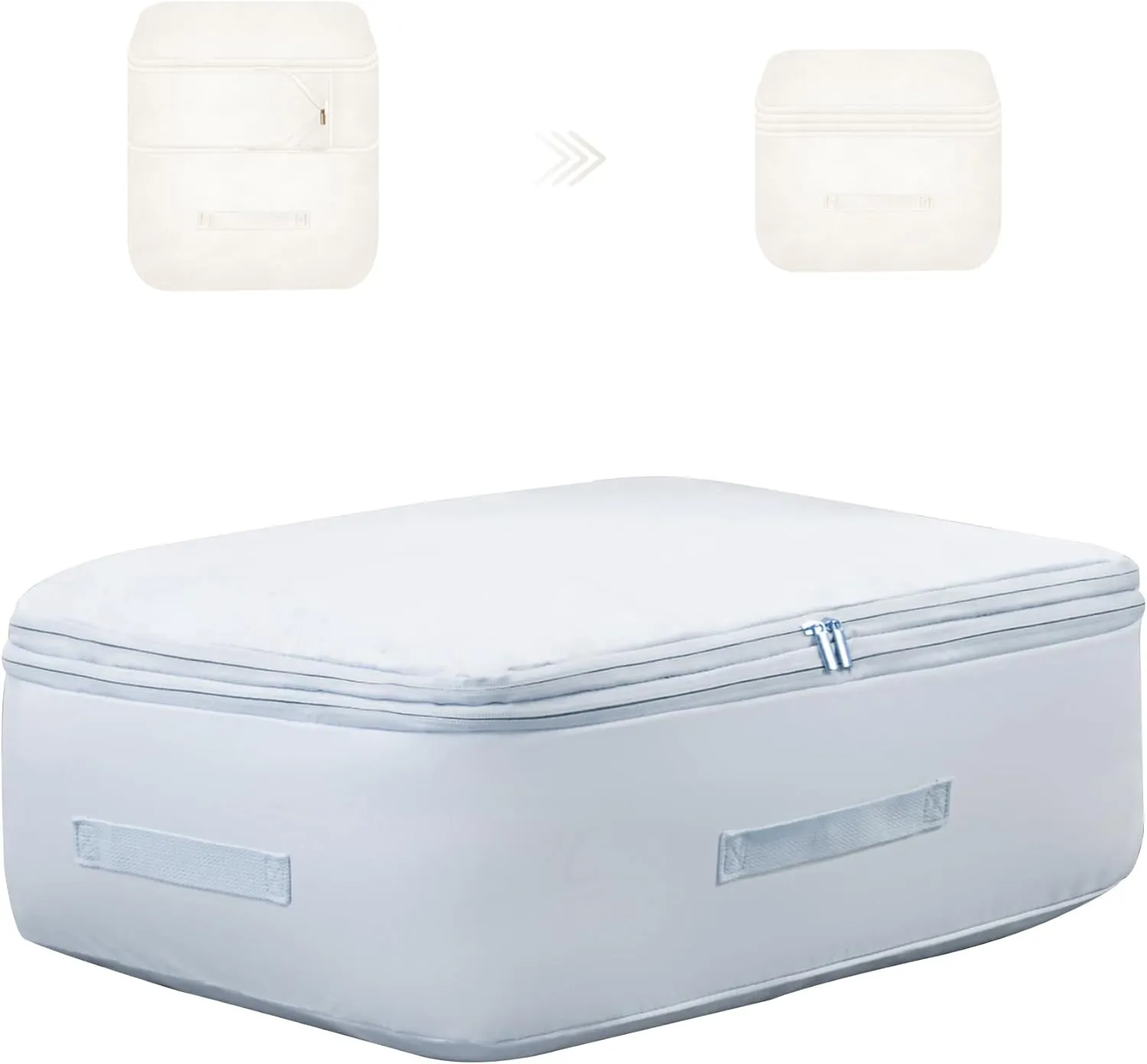 Ultra Space Saving Self Compression Organizer, Comforter Storage Bag for Clothes, Blankets, Pillows, Duvet, Comforters, Bedding Sets and Much More (Blue,L - 54 * 42 * 30cm)